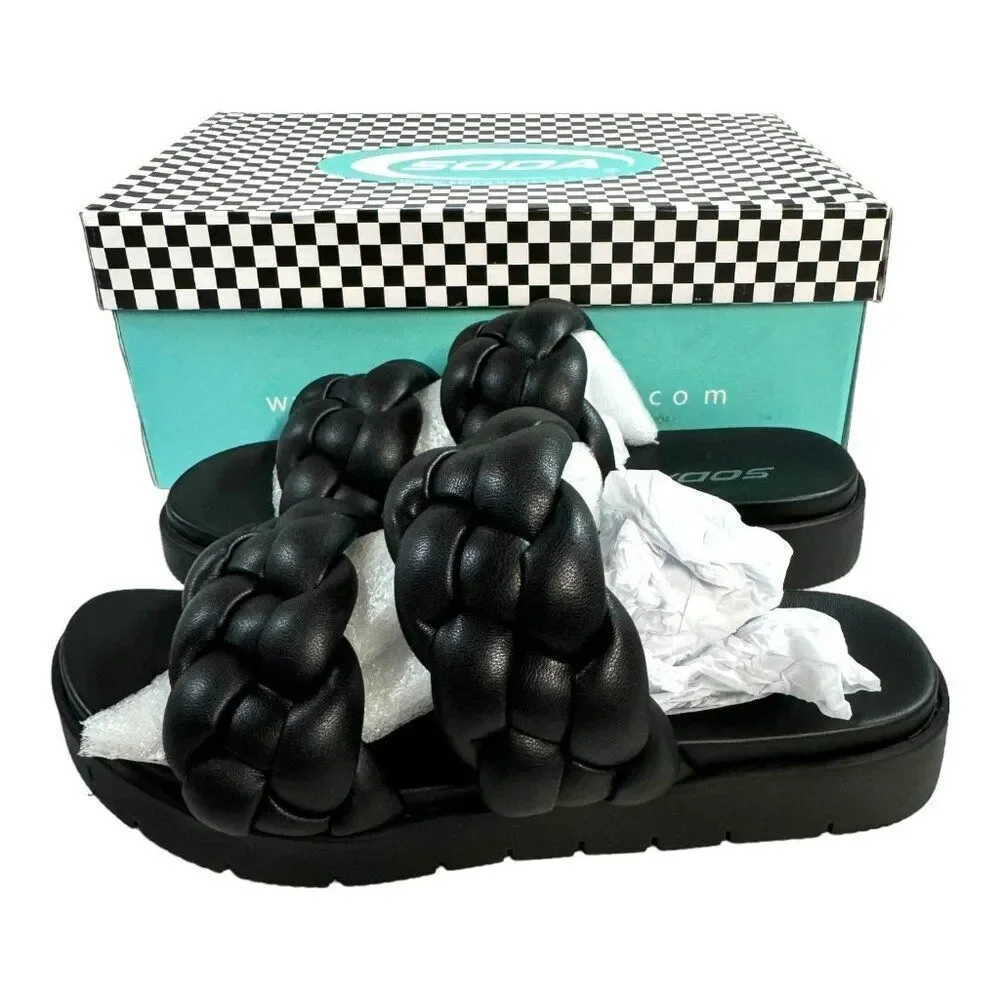 Soda Women's PopUp Black PU Braided Sandals Size 6 Slip On Flip Flop Shoes NEW - Picture 7 of 11